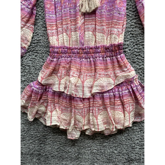 LoveShackFancy Pink Ruffle Tired Cinch Waist‎ Popover Silk Dress XS NWT - Picture 4 of 11